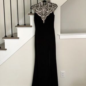 Black designer prom dress with detail high neck